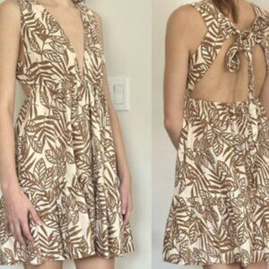 House of Harlow 1960 Brown Leaf Print Linen And Rayon Mini Dress Size Me…